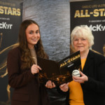 Ulster Camogie Chair, Deirdre McGrath is pictured with Ellen Turbett at the launch of this year's All-Stars